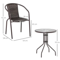 Outsunny Set Tavolo Pieghevole e 2 Sedie da Giardino in Acciaio e Rattan PE, Arredamento da Esterno da 3 Pezzi Marrone(m-3)