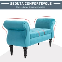 HOMCOM Panca Fondoletto in Stile Vintage, Struttura in Legno e Seduta Imbottita Stile Chesterfield, Azzurra 117 x 40 x 58cm(m-6)