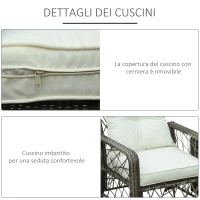Outsunny Set 2 Poltrone da Giardino e Tavolino Contenitore in Rattan PE e Acciaio, Arredamento da Esterno Grigio e Beige(m-6)