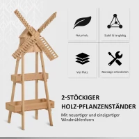 Outsunny Plantenetagere windmolen bloemstandaard bamboe bloemplank tuin hout natuur(m-5)