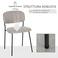 HOMCOM Set di 4 Sedie Moderne Imbottite e Impilabili, Rivestimento in Tessuto e Gambe in Metallo, 49.5x55x81cm Khaki(m-6)
