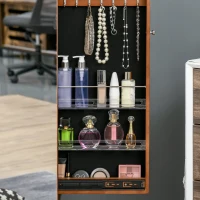 HOMCOM Specchio da Terra Girevole con Armadietto Portagioie e Appendiabiti, MDF e Legno, Ф50x169cm, Noce Chiaro(m-8)