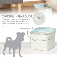 Pawhut Fontaine à Eau pour Chat Chien 3L Distributeur Eau pour Chat capteur infrarouge induction LED 3 modes ABS bleu blanc(m-7)