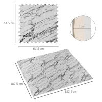 HOMCOM Tappeto Puzzle Morbido in EVA Antiscivolo con Effetto Marmo, 9 Pezzi e 18 Bordi, per Fitness e Cameretta, Area coperta 3.24m²(m-3)