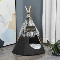 PawHut Tenda per Gatti, Cuccia per Cani o Gatti fino 6kg, Cuccia per Cani Piccoli da Interno, Teepee Grigio Φ50x70cm(m-7)