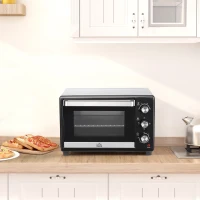 HOMCOM Fornetto Elettrico 28L Timer e Temperatura Regolabile, 3 Modalità di Cottura e Accessori, 1600W, 48.6x36.3x32cm, Argento Nero(m-2)