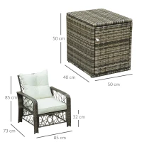 Outsunny Set 2 Poltrone da Giardino e Tavolino Contenitore in Rattan PE e Acciaio, Arredamento da Esterno Grigio e Beige(m-3)
