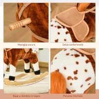 HOMCOM Cavallo a Dondolo in Legno con Suono Animale Regalo Giocattolo per i Bambini, 74 x 28 x 65 cm, Marrone(m-8)