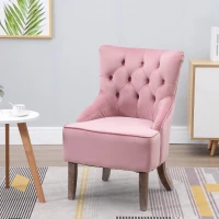 Homcom Poltroncina in Velluto Rosa con Gambe in Legno e Schienale Trapuntato(m-2)