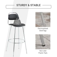 HOMCOM Set 2 Sgabelli da Bar Alti con Schienale e Poggiapiedi, Seduta in PU e Struttura in Metallo, Stile Industriale Moderno, 42.5x48.5x104 cm, Nero(m-5)