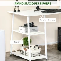 HOMCOM Scrivania Moderna per Camera e Ufficio con 2 Ripiani Laterali, Scrivania Porta PC in Legno e Acciaio, 120x60x76cm, Bianco(m-4)
