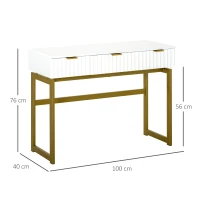 HOMCOM Toeletta da Camera in MDF e Metallo, Tavolo per Trucco con 3 Cassetti 100x40x76cm Bianco e Oro(m-3)