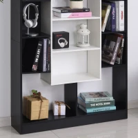 HOMCOM Mobile Libreria a Muro, Design Moderno e Antiribaltamento in Legno Bianco e Nero, per Casa, Ufficio, 95x22x150cm(m-10)