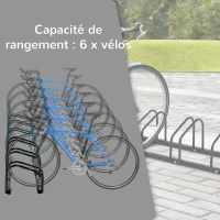 HOMCOM Râtelier 6 vélos dim. 160L x 33l x 27H cm acier galvanisé noir(m-4)