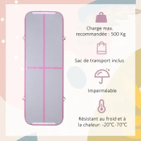 HOMCOM Airtrack tapis de gymnastique gonflable tapis de tumbling entraînement avec pompe à air électrique dim. 300L x 100l x 10H cm tissu stratifié PVC rose(m-6)