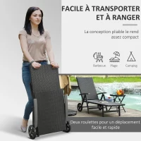 Outsunny Transat bain de soleil pliable style colonial inclinaison réglable multipositions accoudoirs roues résine tressée 4 fils noir(m-6)
