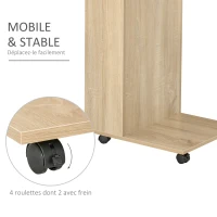 HOMCOM Table basse bout de canapé table d'appoint table de lit à roulette avec rangement chêne clair(m-7)