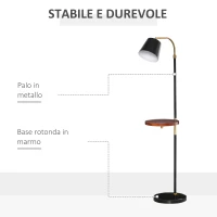HOMCOM Lampada da Terra con Ripiano Ф29.5cm per Lampadine E27 da 40W, in Metallo - Nero e Oro(m-7)