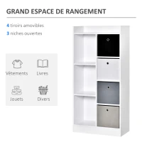 HOMCOM Meuble de rangement unité de rangement 3 niches 4 tiroirs non tissé panneaux particules blanc(m-4)