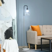 HOMCOM Lampada da Terra Moderna Paralume in Filo Metallico Palo in Metallo e Base in Marmo Ф25x152cm Nero Argento Bianco(m-2)