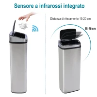 HOMCOM Cestino dei rifiuti in acciaio inox con sensore automatico Pattumiera con sensore a infrarossi 50L(m-5)