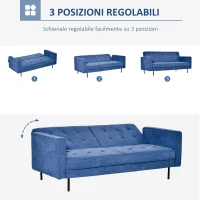 HOMCOM Divano Letto a 1 Piazza in Tessuto, Seduta 3 Posti e Schienale a 3 Reclinazioni, 187x91x85cm(m-5)