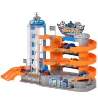 HOMCOM Garage Giocattolo a 3 Livelli con Rampe e Macchinine, Ascensore Manuale o a Batteria, Età 3-6 Anni, 60x22x36cm, Multicolore(m-1)