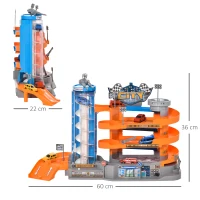 HOMCOM Garage Giocattolo a 3 Livelli con Rampe e Macchinine, Ascensore Manuale o a Batteria, Età 3-6 Anni, 60x22x36cm, Multicolore(m-3)