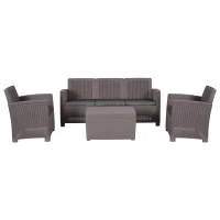 Outsunny Salottino Esterni Componibile in PP Effetto Rattan Set da 4 Pezzi Grigio con Divano, Poltrona, Tavolo Contenitore e Cuscini(m-4)