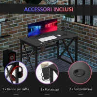 HOMCOM Scrivania da Gaming con Luci a LED di 20 Colori, Scrivania per Computer Porta PC con Portabicchieri e Gancio Cuffie, 120x60x73cm, Nera(m-4)