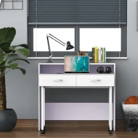 HOMCOM Mesa Dupla para Computador PC com Gavetas e Rodas 100x36x88cm Branco(m-8)