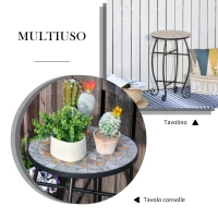 Outsunny Tavolino da Giardino, Tavolo da Esterno in Metallo Nero e Ceramica, Verde e Arancione Ф36 x 58cm(m-7)