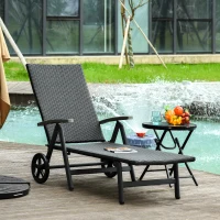 Outsunny Transat bain de soleil pliable style colonial inclinaison réglable multipositions accoudoirs roues résine tressée 4 fils noir(m-2)