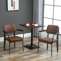 HOMCOM Set 2 Sedie Imbottite Stile Vintage in Acciaio Pelle Marrone per Sala da Pranzo(m-2)