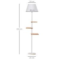 HOMCOM Lampada da Terra con 3 Ripiani Girevoli, Piantana da Terra, con Base in Marmo, Bianca Color Legno, Lampadine E27, 38x38x155cm(m-3)