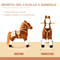HOMCOM Cavallo a Dondolo in Legno con Suono Animale Regalo Giocattolo per i Bambini, 74 x 28 x 65 cm, Marrone(m-5)