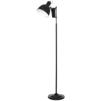 HOMCOM Lampada da Terra 140cm con Paralume Regolabile ed Estraibile, Base Rotonda, Interruttore a Pedale in Metallo Nero(m-1)