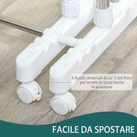 HOMCOM Stender Estensibile Appendiabiti Stendibiancheria 3 Livelli con Portascarpe e Ruote, Acciaio e PP, Bianco, 93-172x42x95-162.5cm(m-7)