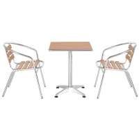 Outsunny Set Tavolo e Sedie da Giardino ed Esterno 3 Pezzi in Alluminio con Finitura Effetto Legno(m-4)