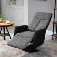HOMCOM Poltrona Relax Manuale con Schienale Reclinabile 135°, Girevole 360°, Lino Grigio e Similpelle Nera, 71x81x111cm(m-2)