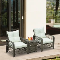 Outsunny Set 2 Poltrone da Giardino e Tavolino Contenitore in Rattan PE e Acciaio, Arredamento da Esterno Grigio e Beige(m-2)