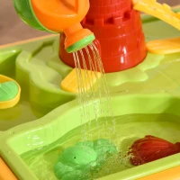 HOMCOM Sabbiera per Bambini Tavolo da Gioco Sensoriale con 2 Vani Separati per Acqua e Sabbia, 23 Pezzi, 59x42x37cm(m-9)