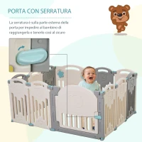 HOMCOM Recinto per Bambini +6 Mesi da 12 Pezzi con Struttura a Incastro, Serratura e Giochi, Grigio Bianco 108x133x58cm(m-7)