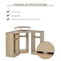 HOMCOM Scrivania Angolare con 3 Sezioni, Scrivania per Camera o Ufficio, Scrivania PC in Legno con Ripiano Monitor, Rovere(m-6)