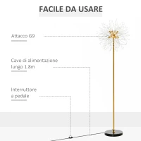 HOMCOM Lampada da Terra Moderna a Stelo con Piantana e Paralume con Cristalli, 8 Punti Luce 40W, Ф40x160cm, Oro e Nero(m-5)