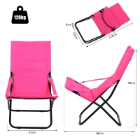 Outsunny Fauteuil de jardin camping pliable dim. 86L x 61l x 94H cm métal époxy anticorrosion noir tissu oxford rose(m-3)