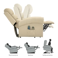 HOMCOM Poltrona Reclinabile Alzapersona in Ecopelle Massaggiante e Riscaldante con Sollevatore Automatico e Telecomando(m-5)