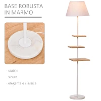 HOMCOM Lampada da Terra con 3 Ripiani Girevoli, Piantana da Terra, con Base in Marmo, Bianca Color Legno, Lampadine E27, 38x38x155cm(m-6)