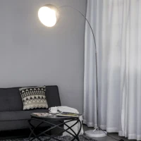 Homcom Lampada da Terra ad Arco con Paralume Regolabile in Acciaio con Base Rotonda in Marmo(m-4)