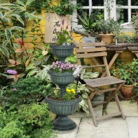 Outsunny bloembak plantenbak plantenpot bloemenstandaard drie verdiepingen vintage groen(m-2)